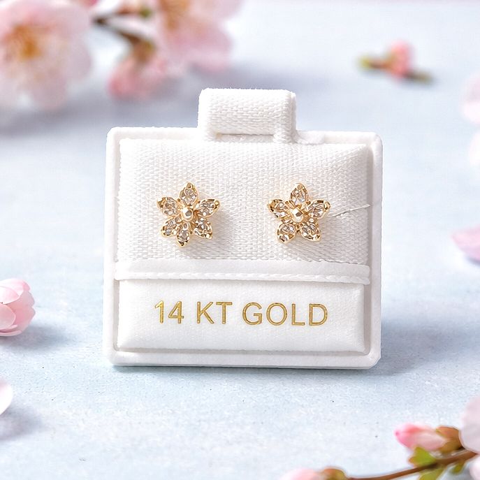 Broquel Roseta 7mm color Blanca Oro 14K