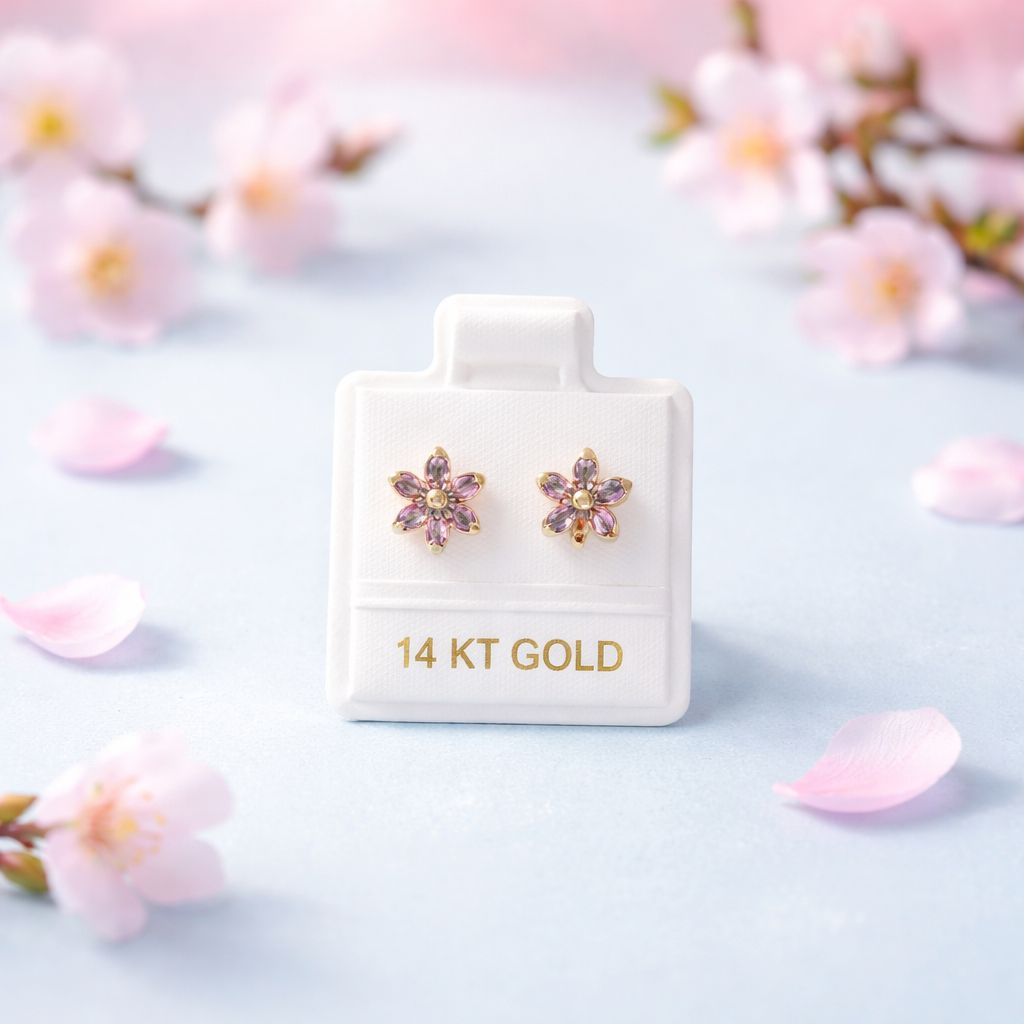 Broquel Roseta 7mm color Lila Oro 14K