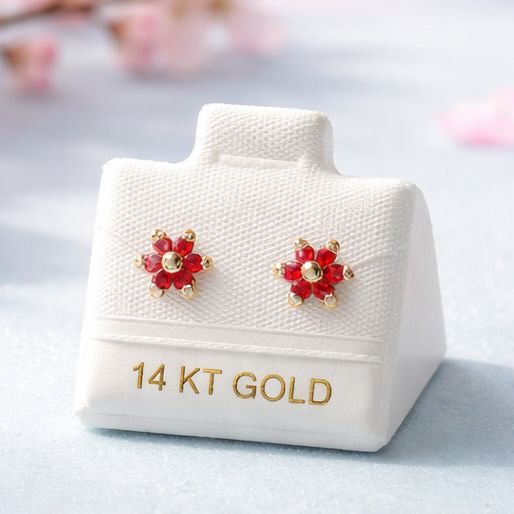 Broquel Roseta 7mm color Roja Oro 14K