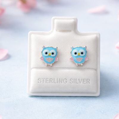 Broquel Buho esmaltado Plata 925 Broche de bolita