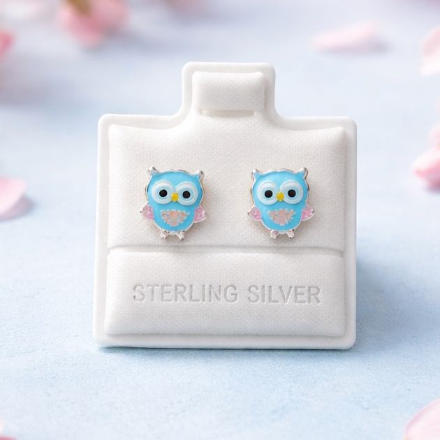 Broquel Buho esmaltado Plata 925 Broche de bolita