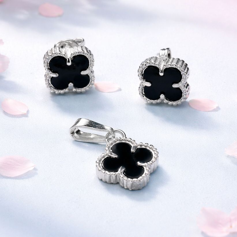 Set 3 piezas trébol Esmaltado Fancy mide 11mm  Plata 925 Broche de Mariposa