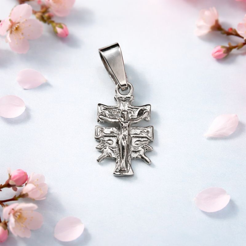 Dije Cruz de Caravaca Mini mide 2cm, Plata 925 básica Mexicana