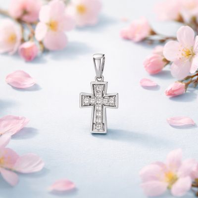 Cruz con marco y piedra Blanca, mide 3cm, ideal para cadenas de 4mm o menos