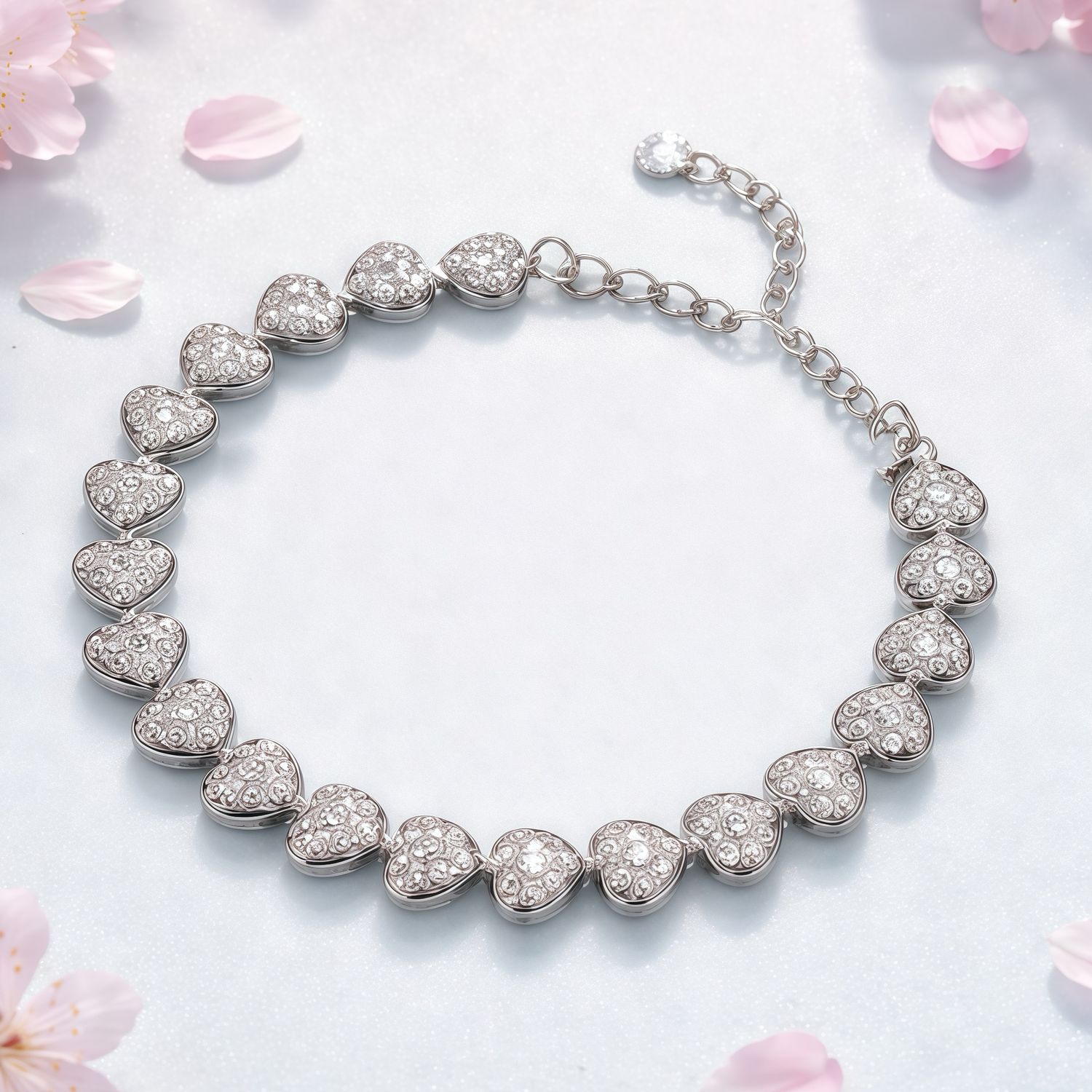Pulsera Estilo Ultra Fancy Corazones Plata 925 Italiana mide 8" con extension