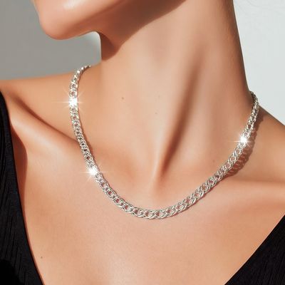 Cadena Doble Cubana 4MM de ancho, 22" de largo Plata 925 Mexicana