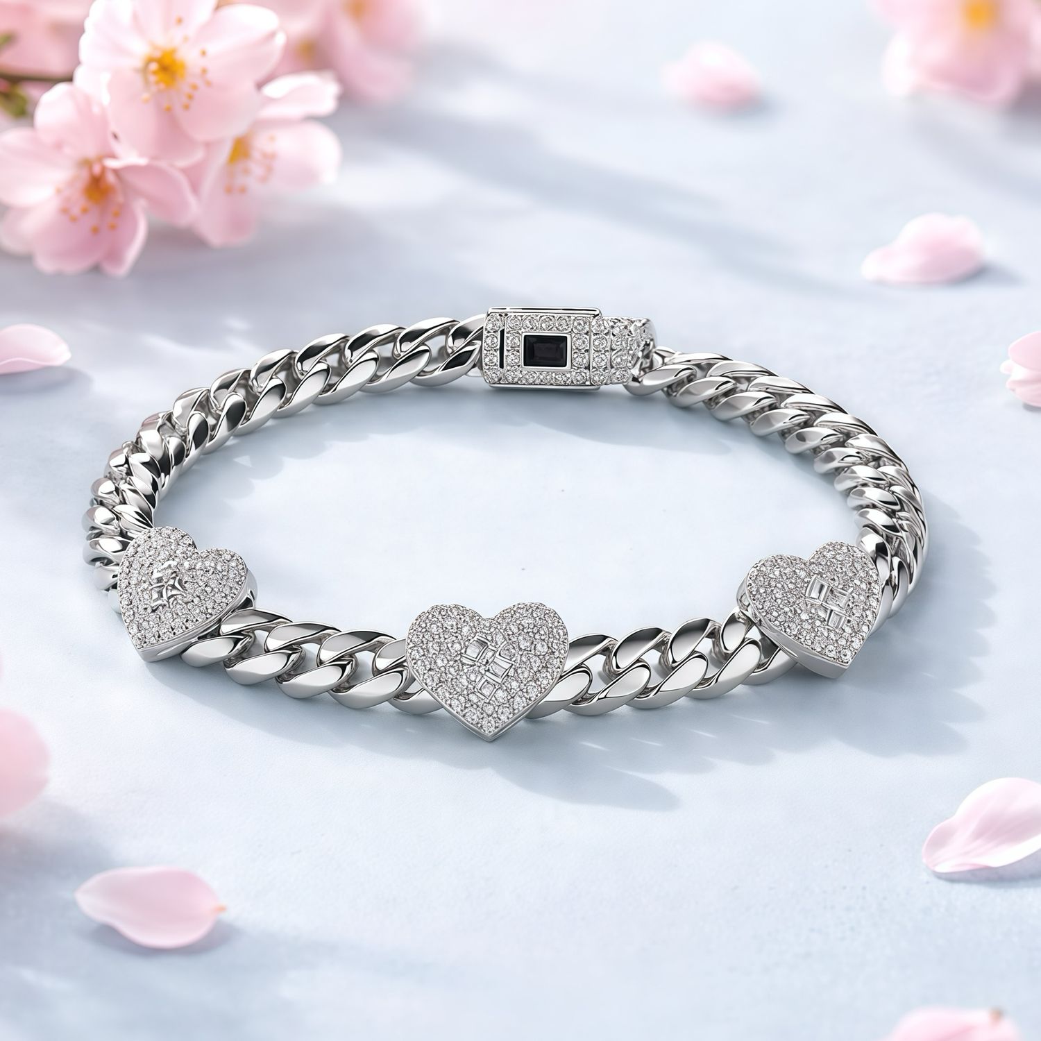 Pulsera Estilo Monaco 3 Corazones Micropabe Premium Plata 925 Italiana mide 7" de largo