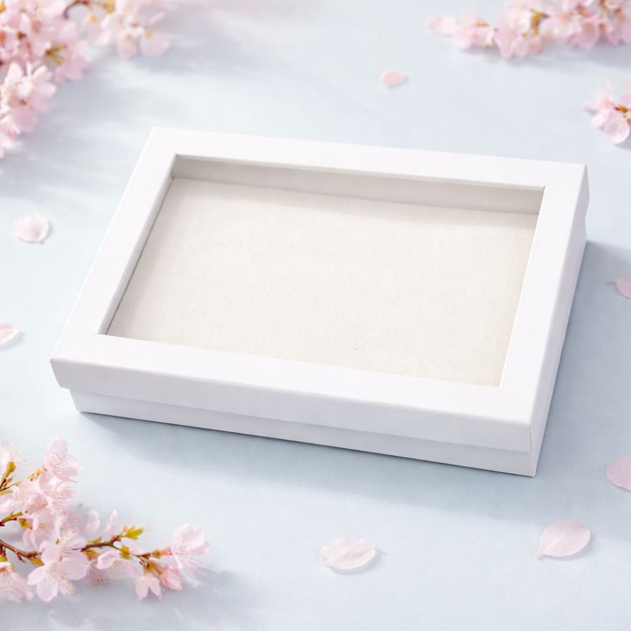 Caja de cartón para Broquel con tapadera de Acetato con 42 espacios 