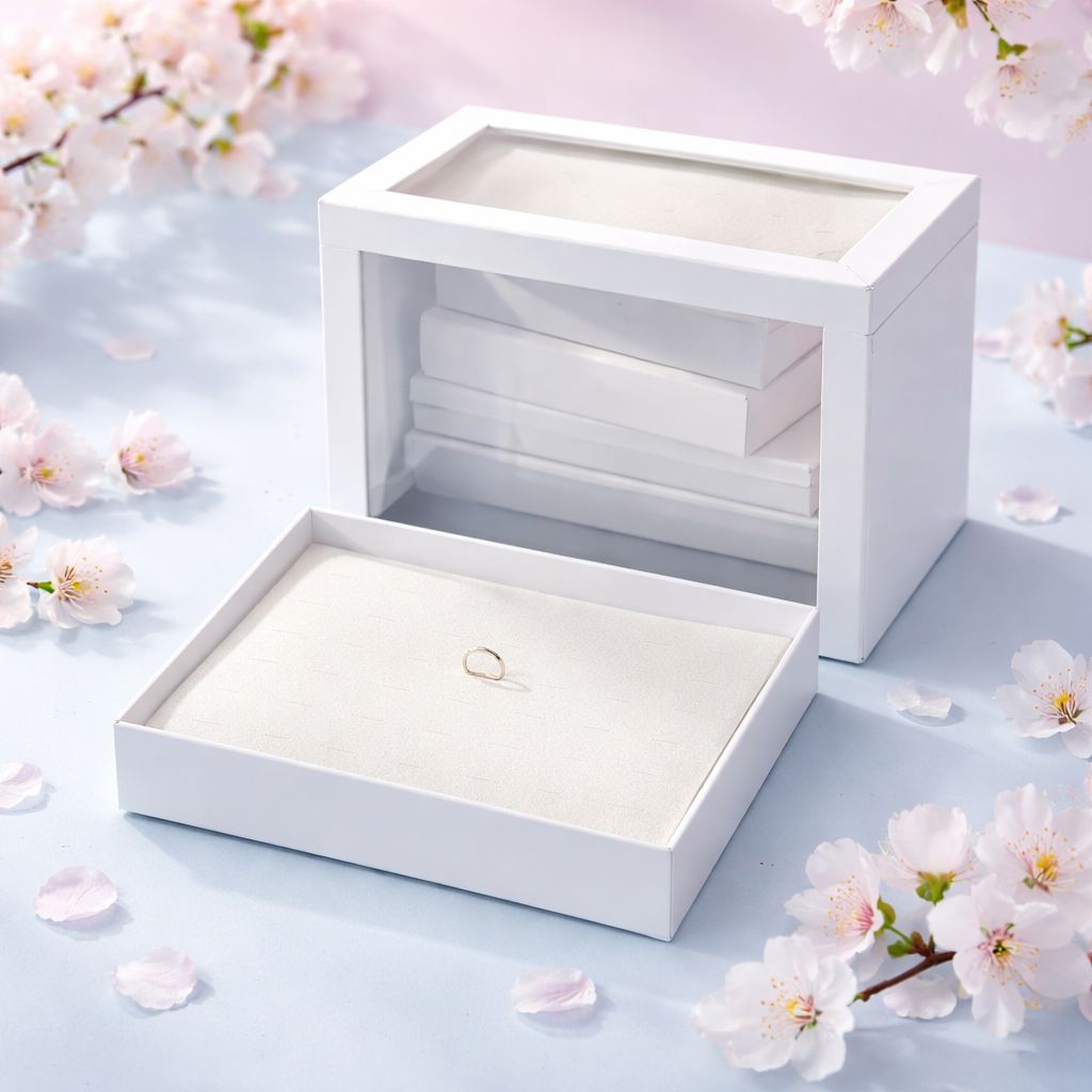 Caja de cartón para Anillos con Tapadera de acetato con 42 espacios 