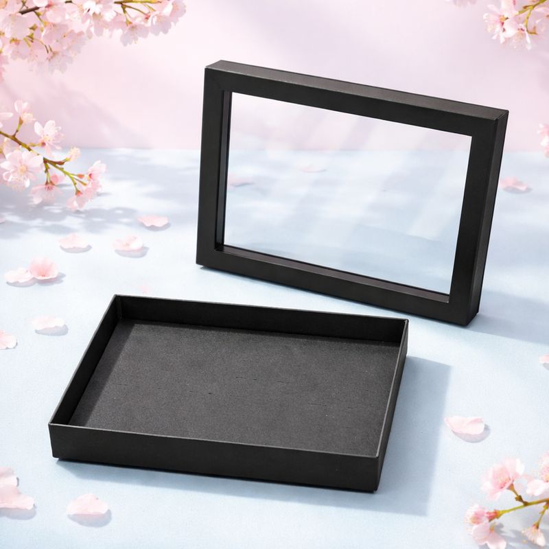 Caja de cartón para Anillos con Tapadera de acetato con 42 espacios 