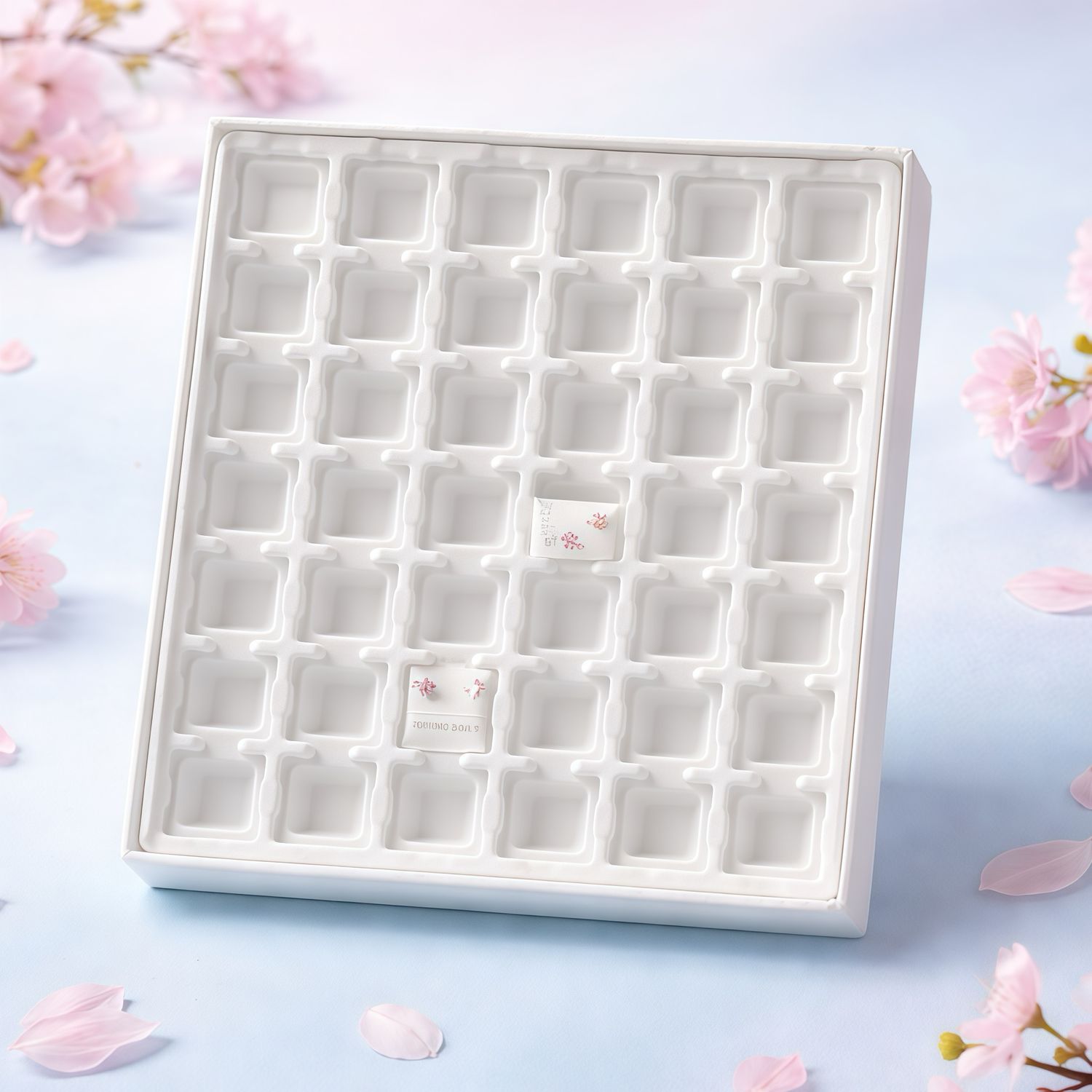 Caja de cartón para Broqueles con tapadera de acetato con 42 espacios 