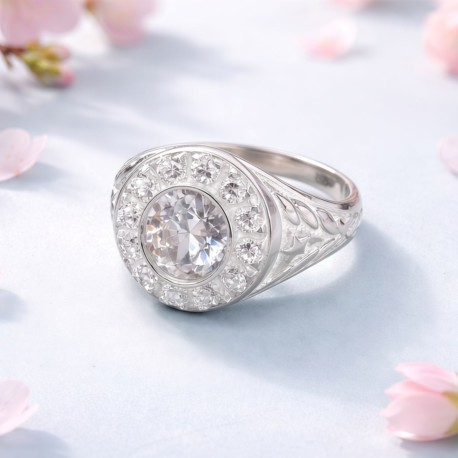 Anillo Para Caballero Espiga Zirconias Blancas  plata 925