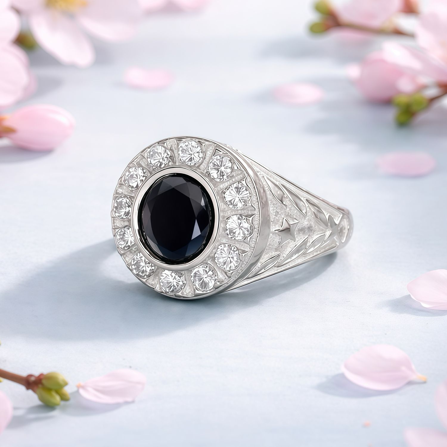 Anillo Para Caballero Espiga Zirconias Blancas y Negra Plata 925 Mexicana
