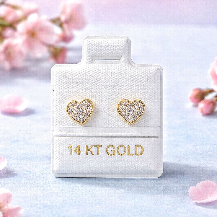Broquel Pasta Corazon Con Cristales mide 7MM en oro 14K.