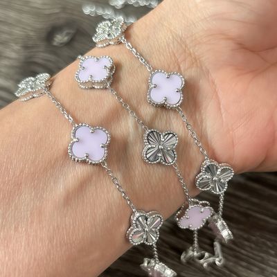 Pulsera Trébol Lila Plata 925 italiana, Mide hasta 8.5" con extension
