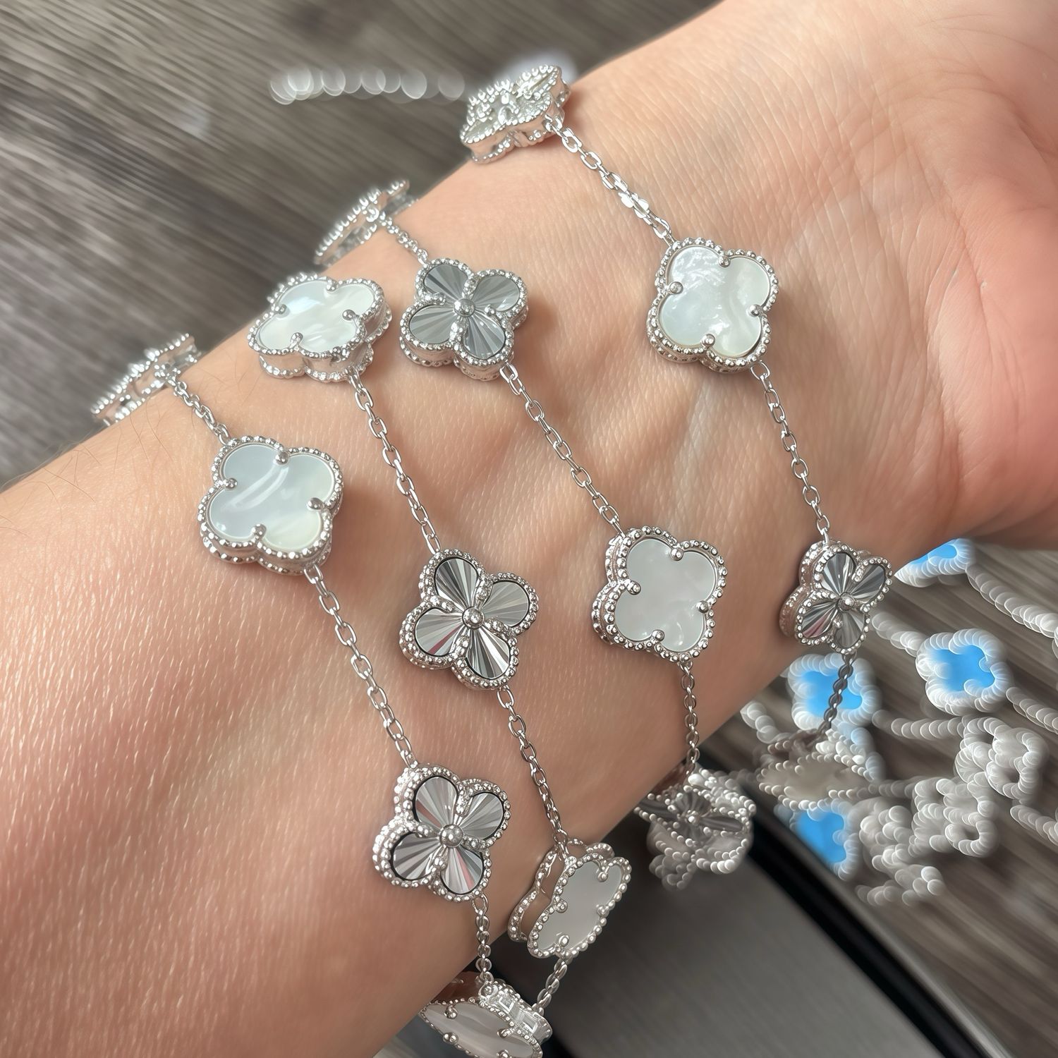Pulsera Trébol Blanca Plata 925 italiana, Mide hasta 8.5" con extension