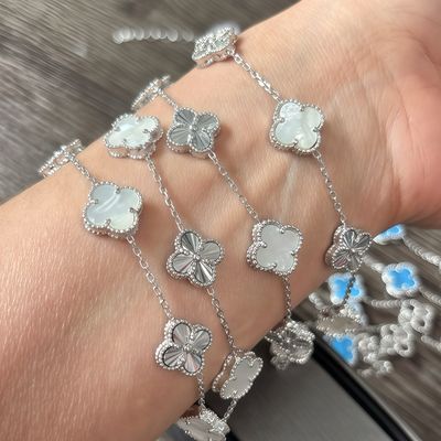 Pulsera Trébol Blanca Plata 925 italiana, Mide hasta 8.5" con extension
