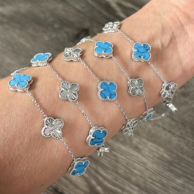 Pulsera Trébol Azul Plata 925 italiana, Mide hasta 8.5" con extension