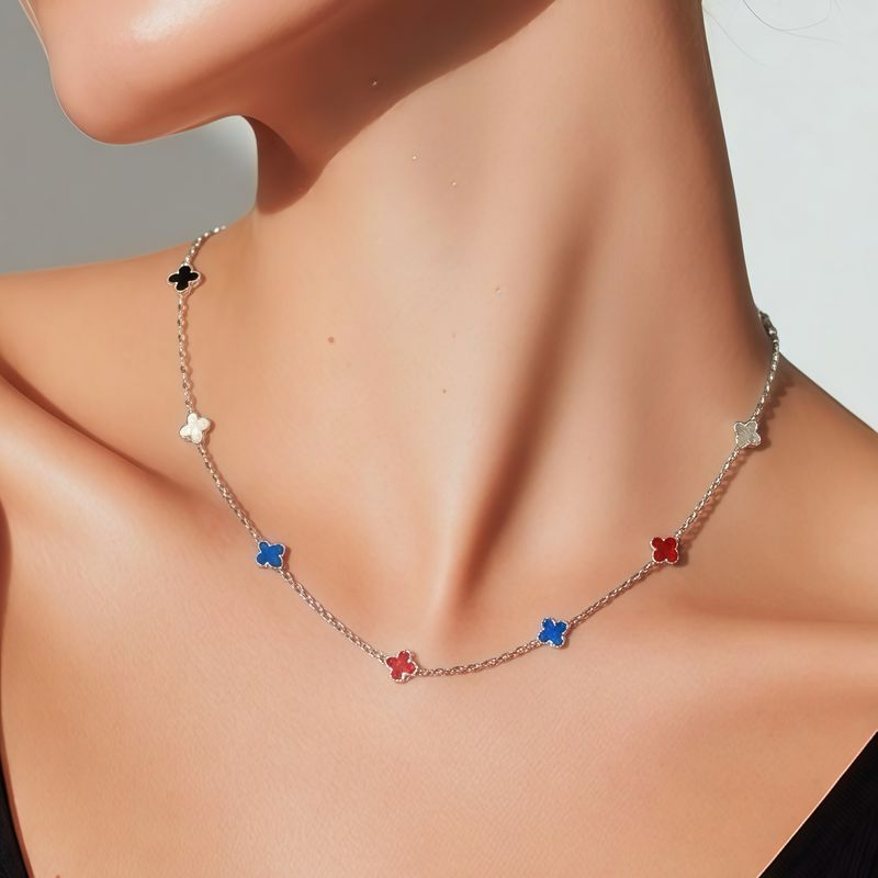 Gargantilla mini Trébol Multicolor Plata 925 Italiana mide 18"