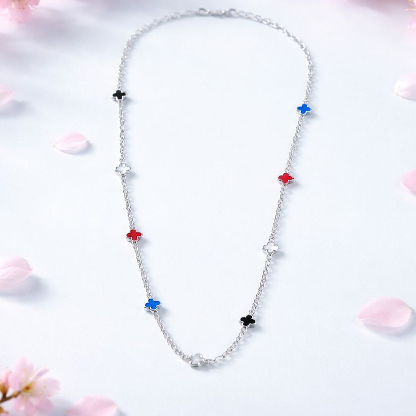 Gargantilla mini Trébol Multicolor Plata 925 Italiana mide 18"