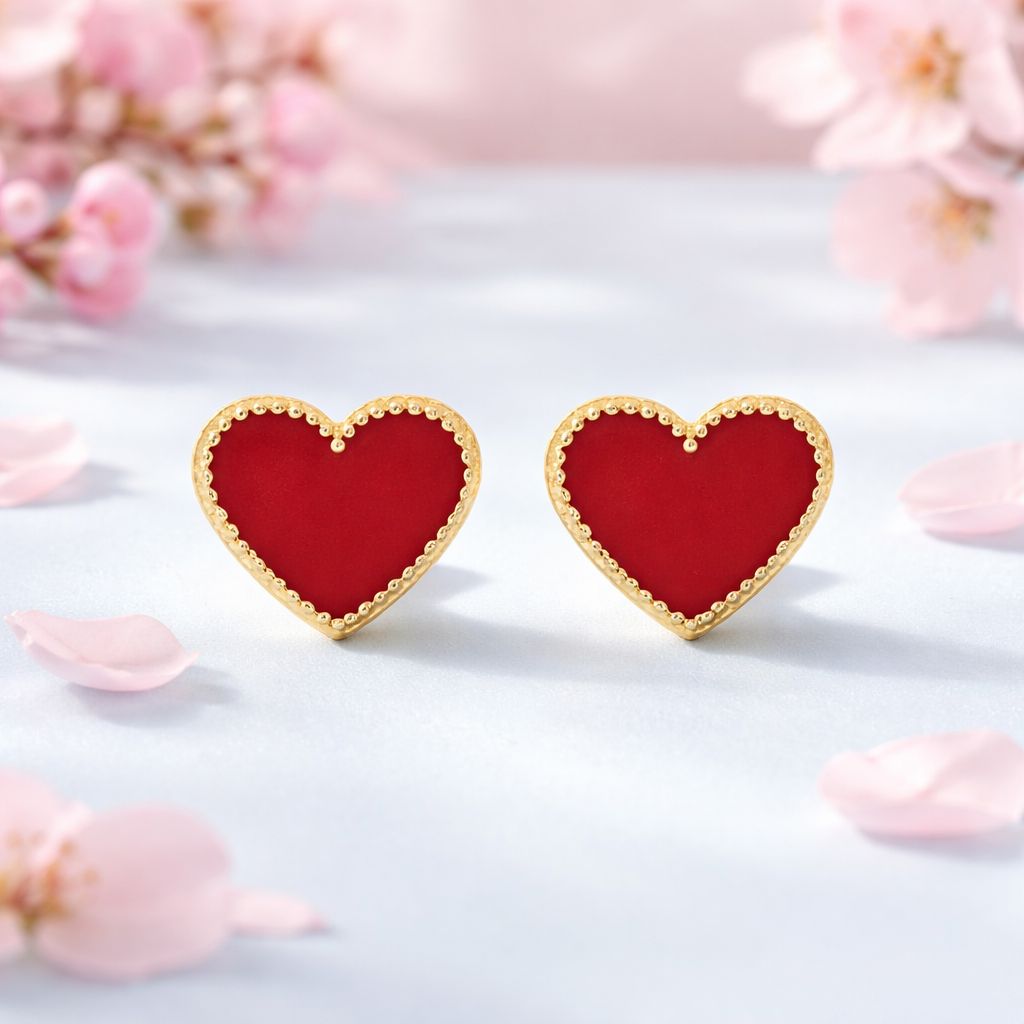 Broquel Corazón Boleado Rojo Oro 14K