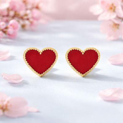 Broquel Corazón Boleado Rojo Oro 14K