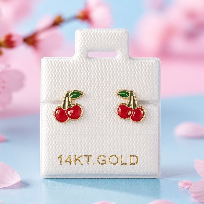 Broquel Cerezas Esmaltadas Oro 14K