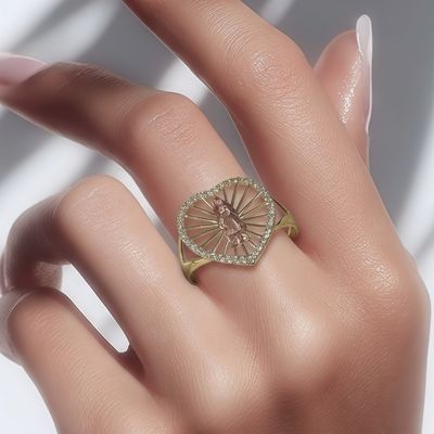 Anillo Corazon Virgen de Guadalupe con Chapa en 18K y plata 925 Italiano