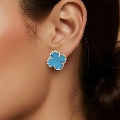 Arete Trébol color Turquesa Grande  Plata 925 Italiana