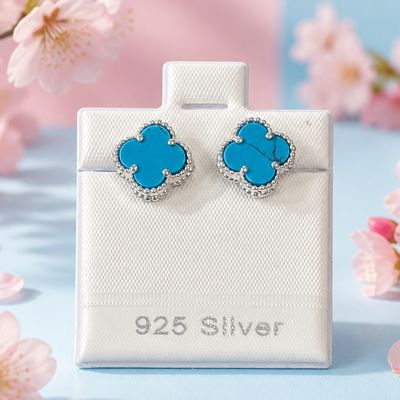 Arete Trébol color Turquesa Grande  Plata 925 Italiana