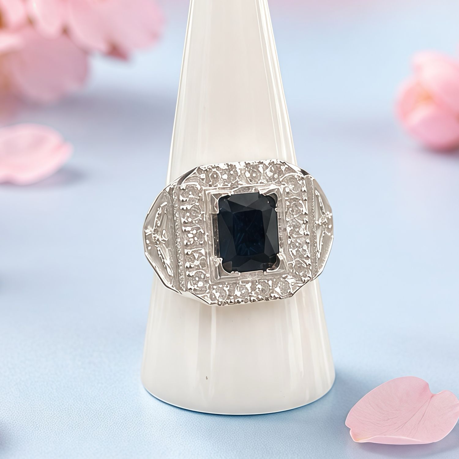 Anillo caballero micropabe Negro Plata 925 Mexicana