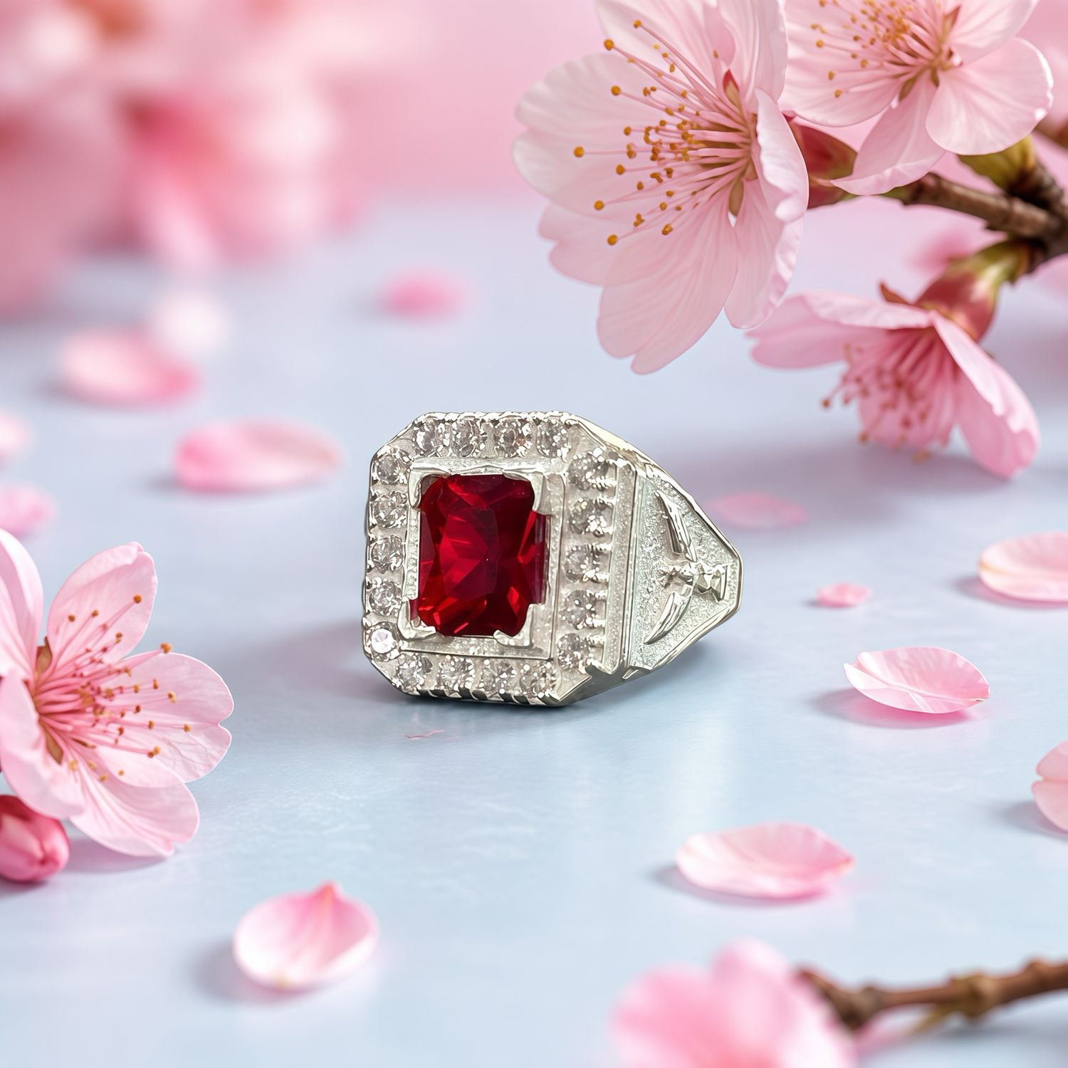 Anillo caballero micropabe Rojo Plata 925 Mexicana