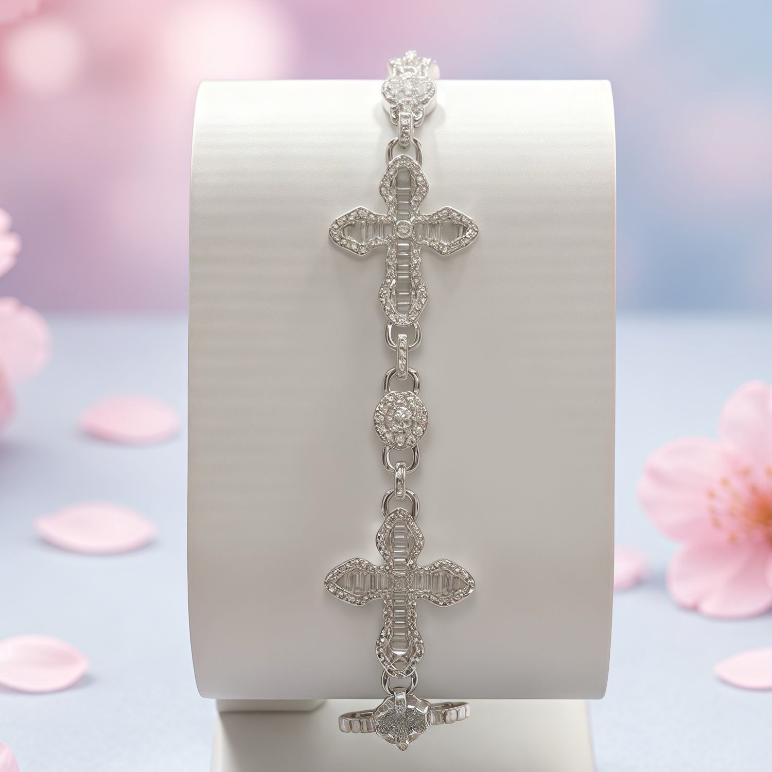 Pulsera  Monac. Triple Cruz Micropabe Marquiz  8'' de largo.  Plata 925 Koreana