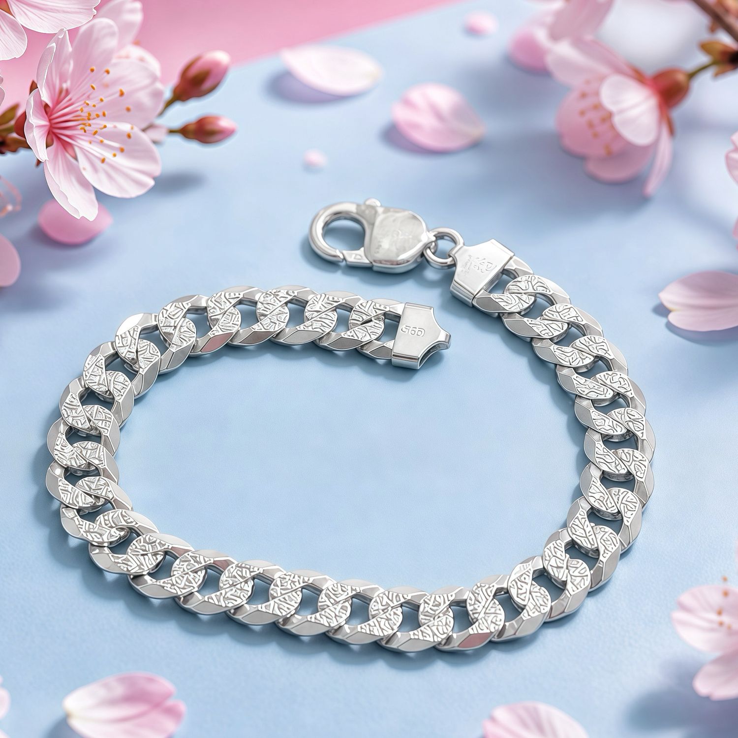 Pulsera Estilo Cubano diamantado 10mm de ancho 9” de largo Plata  925 Italiana