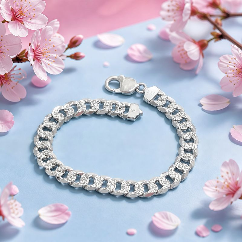 Pulsera Estilo Cubano diamantado 10mm de ancho 9” de largo Plata  925 Italiana
