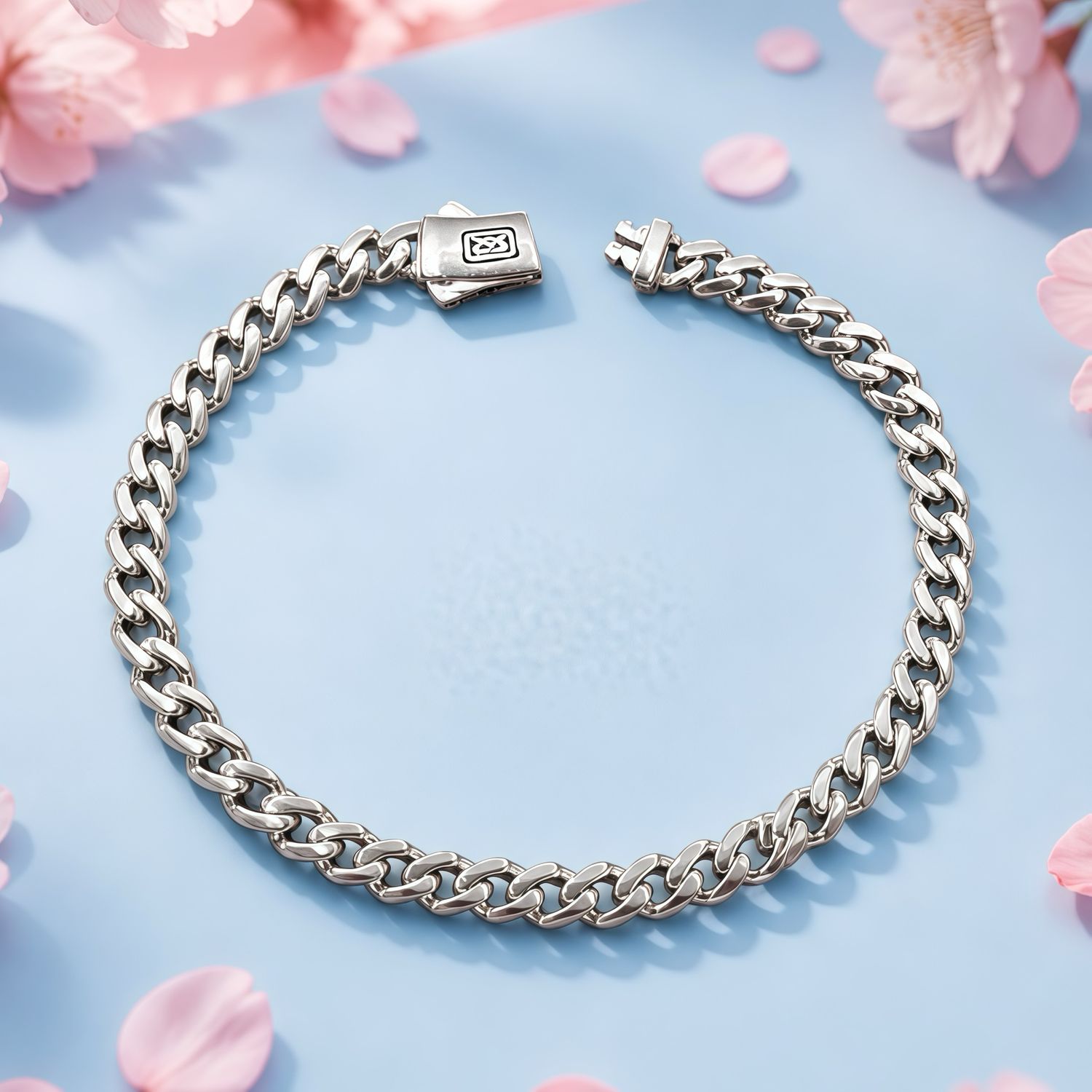 Pulsera  Estilo Monac. Micropabe Mide 5mm de ancho, 7"  Plata 925 Koreana