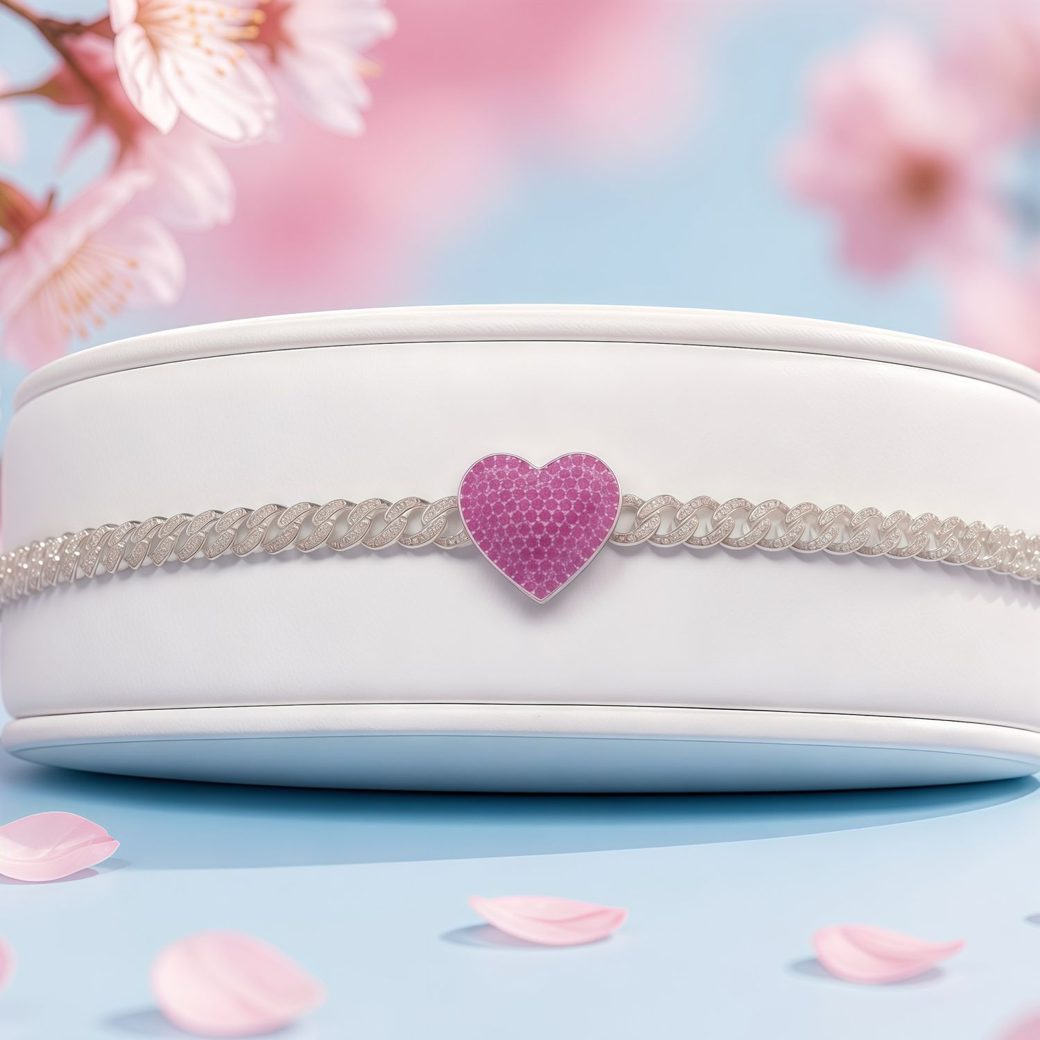 Pulsera  Monac. Micropabe Corazon Rojo 7'' de largo.  Plata 925 Koreana