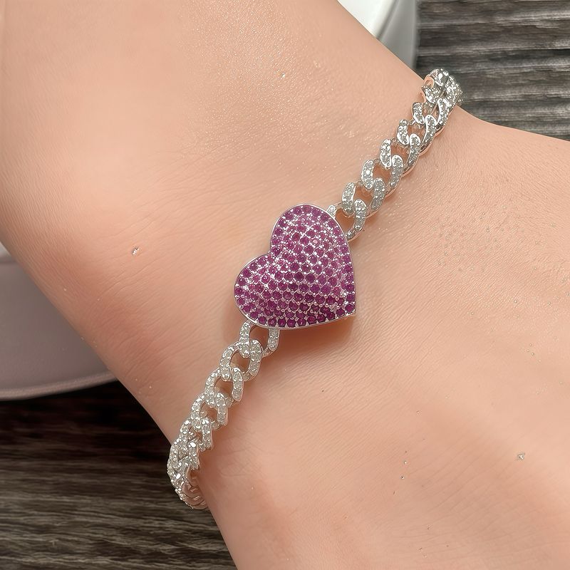 Pulsera  Monac. Micropabe Corazon Rojo 7'' de largo.  Plata 925 Koreana