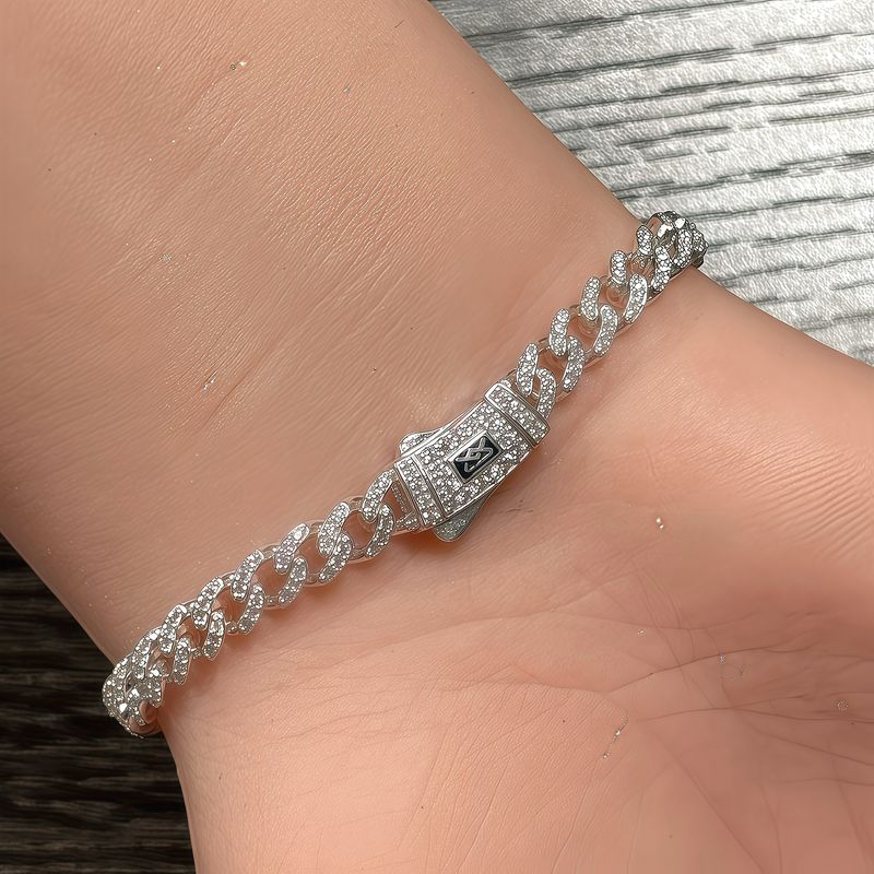 Pulsera Monac. Micropabe Corazon Azul 7'' de largo.  Plata 925 Koreana