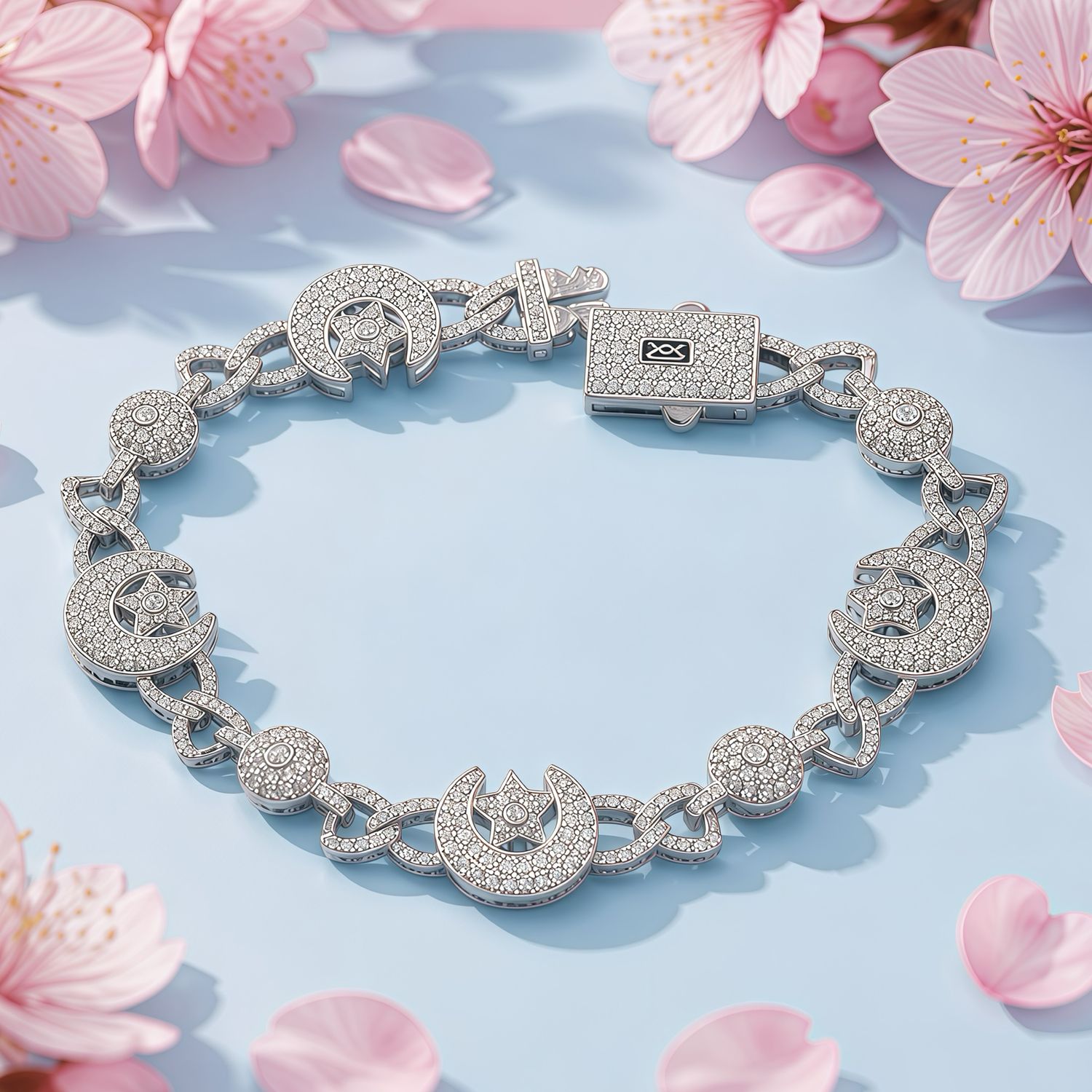 Pulsera  Monac. Eclipse Lunar Micropabe 7'' de largo.  Plata 925 Koreana
