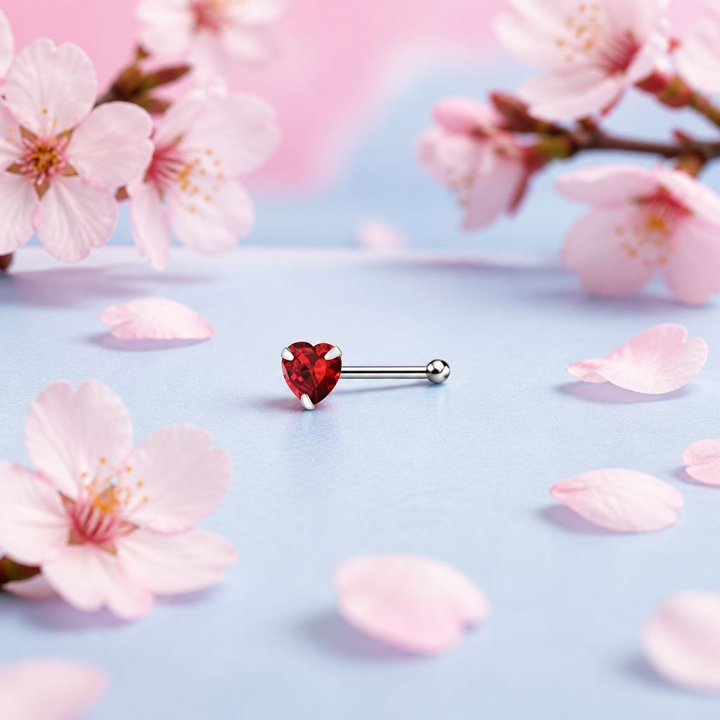 Piercing Nouse (Arete Nariz)  Corazon Rojo Plata 925 Tailandés