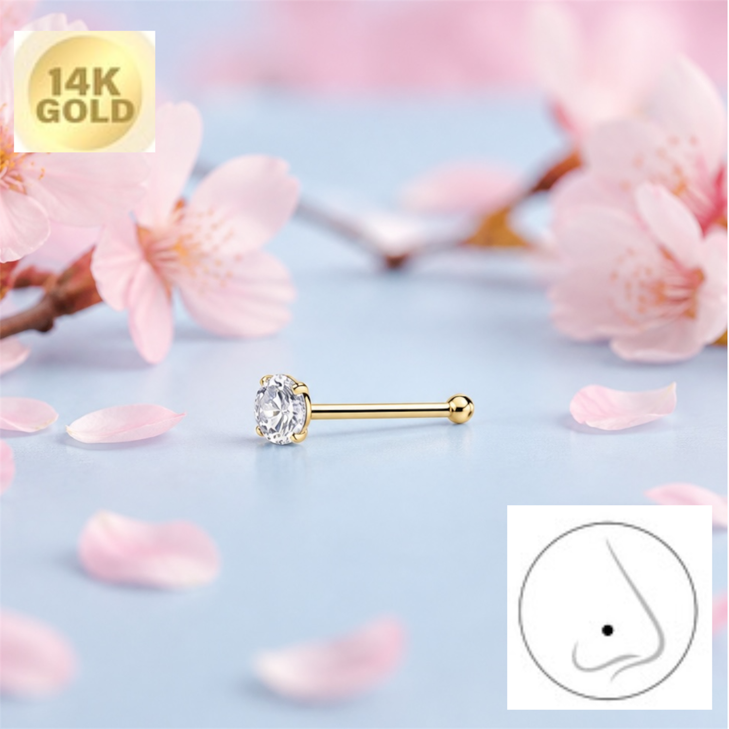 Piercing Nouse (Arete Nariz)  L Oro 14K Tailandés