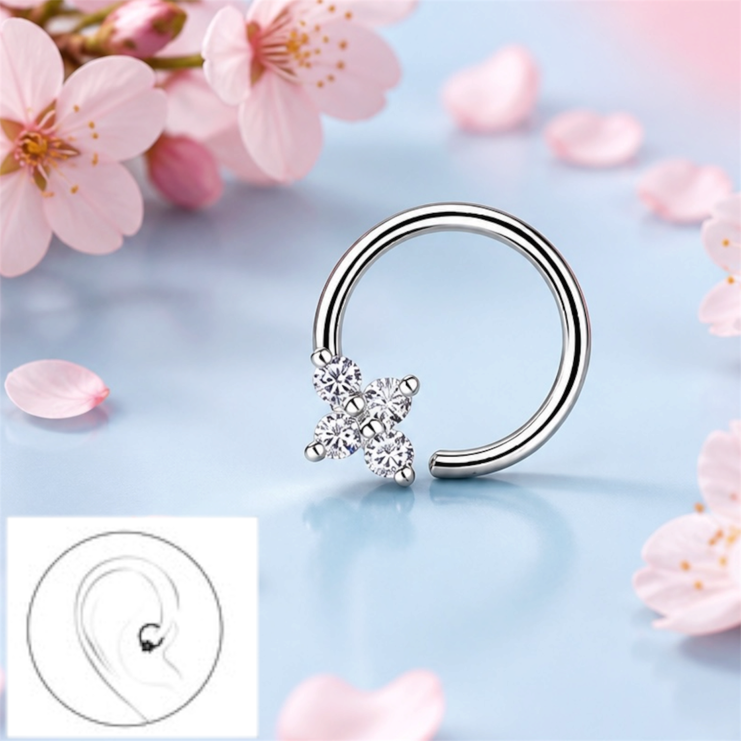 Arete Daith Piercing ( adentro de la oreja ) Plata 925 thailandeza