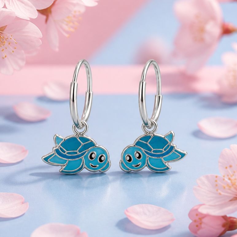 Arracadita con figuras esmaltadas Tortuga Azul  plata 925 Tailandesa