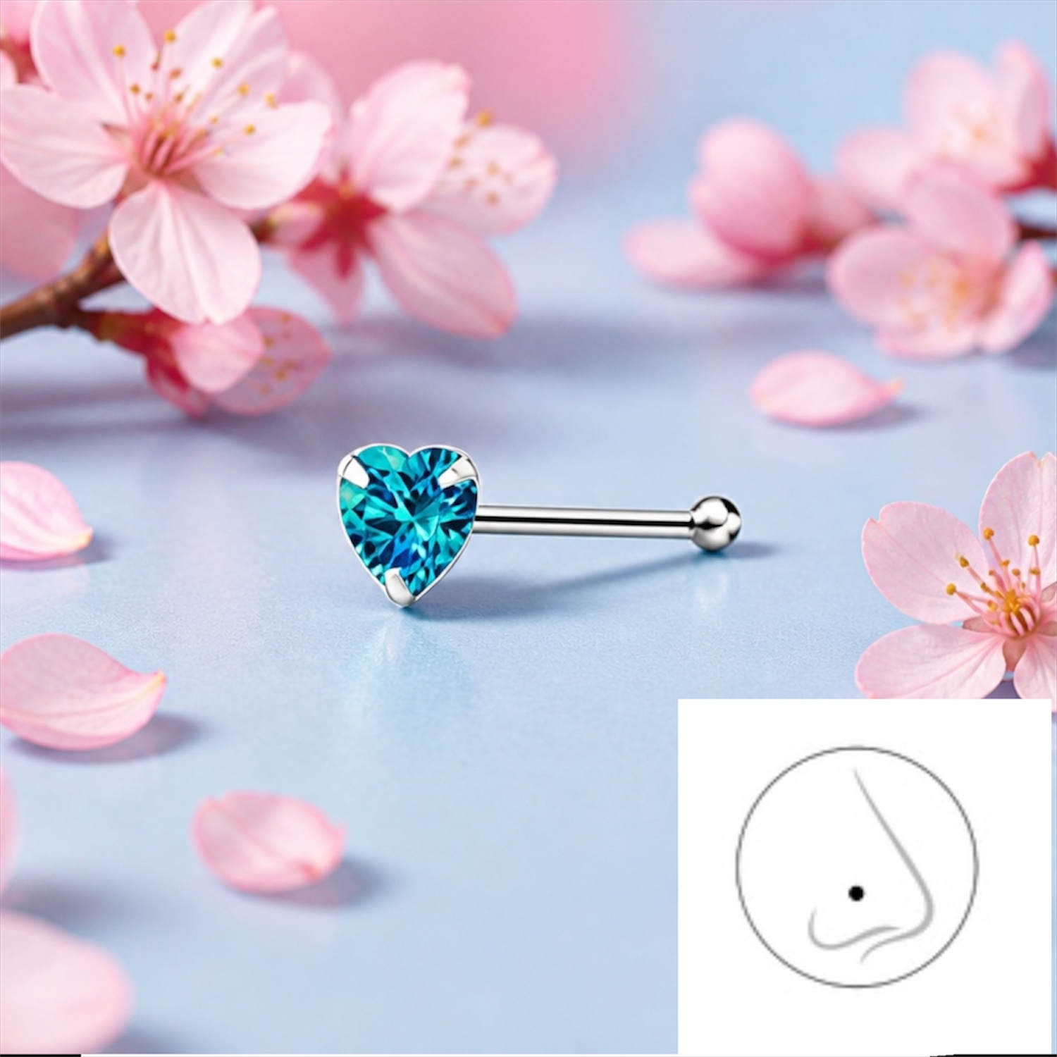 Piercing Nouse (Arete Nariz)  Corazon azul Plata 925 Tailandés
