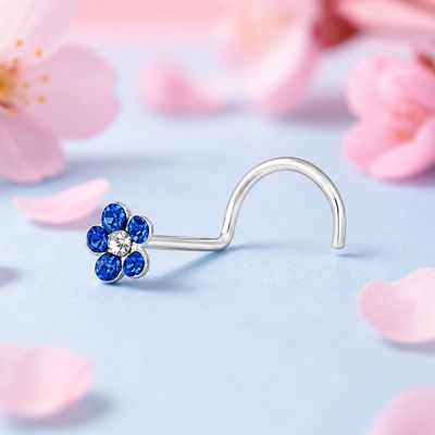 Piercing Nouse (Arete Nariz)   Tornillo Florecita Azul Plata 925 Tailandés