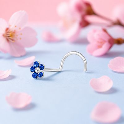 Piercing Nouse (Arete Nariz)   Tornillo Florecita Azul Plata 925 Tailandés