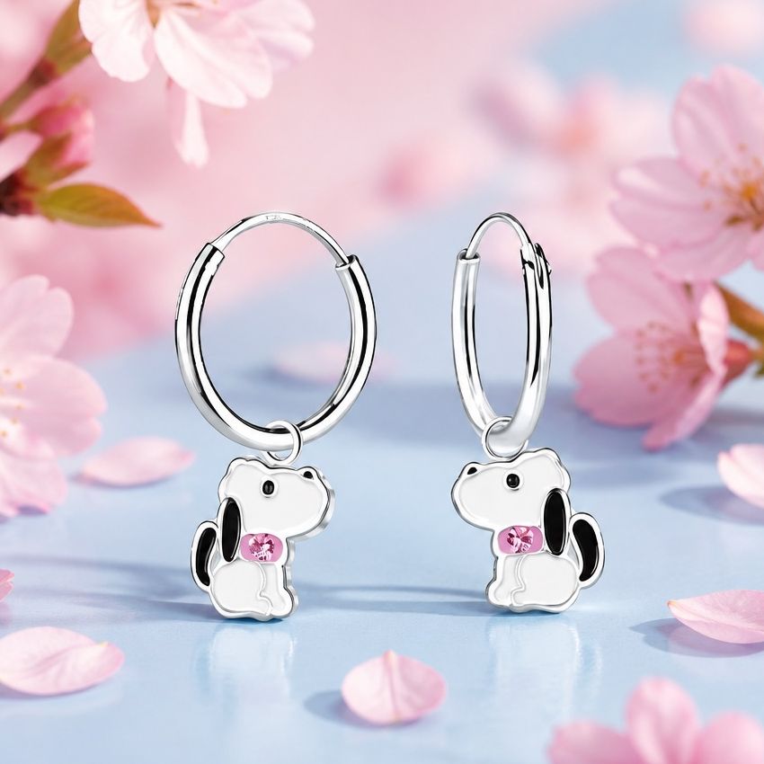 Arracadita con figuras Perrito esmaltadas, plata 925 Tailandesa