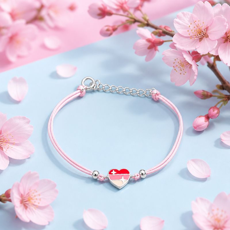 Pulsera Para Nina ultra delicada Corazon Esmaltado, mide de 5 a 6" con extension Plata 925 tailandesa