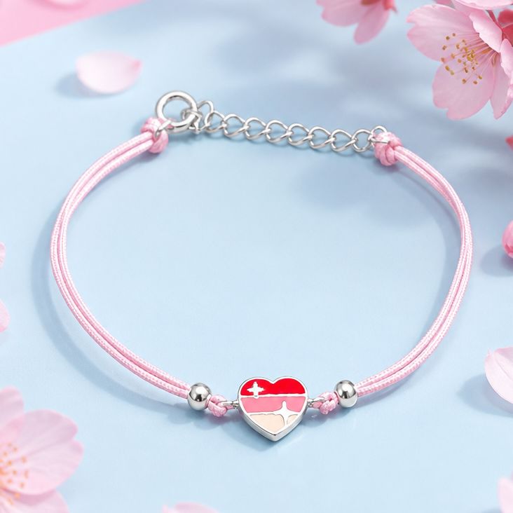 Pulsera Para Nina ultra delicada Corazon Esmaltado, mide de 5 a 6" con extension Plata 925 tailandesa